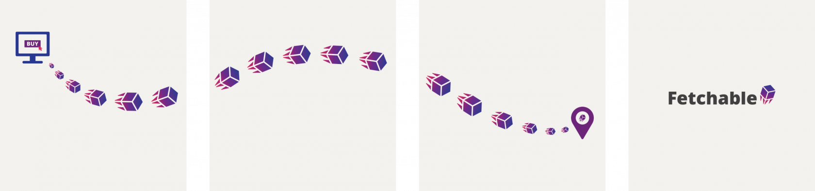 A four panel series where little fetchable space rockets span across them