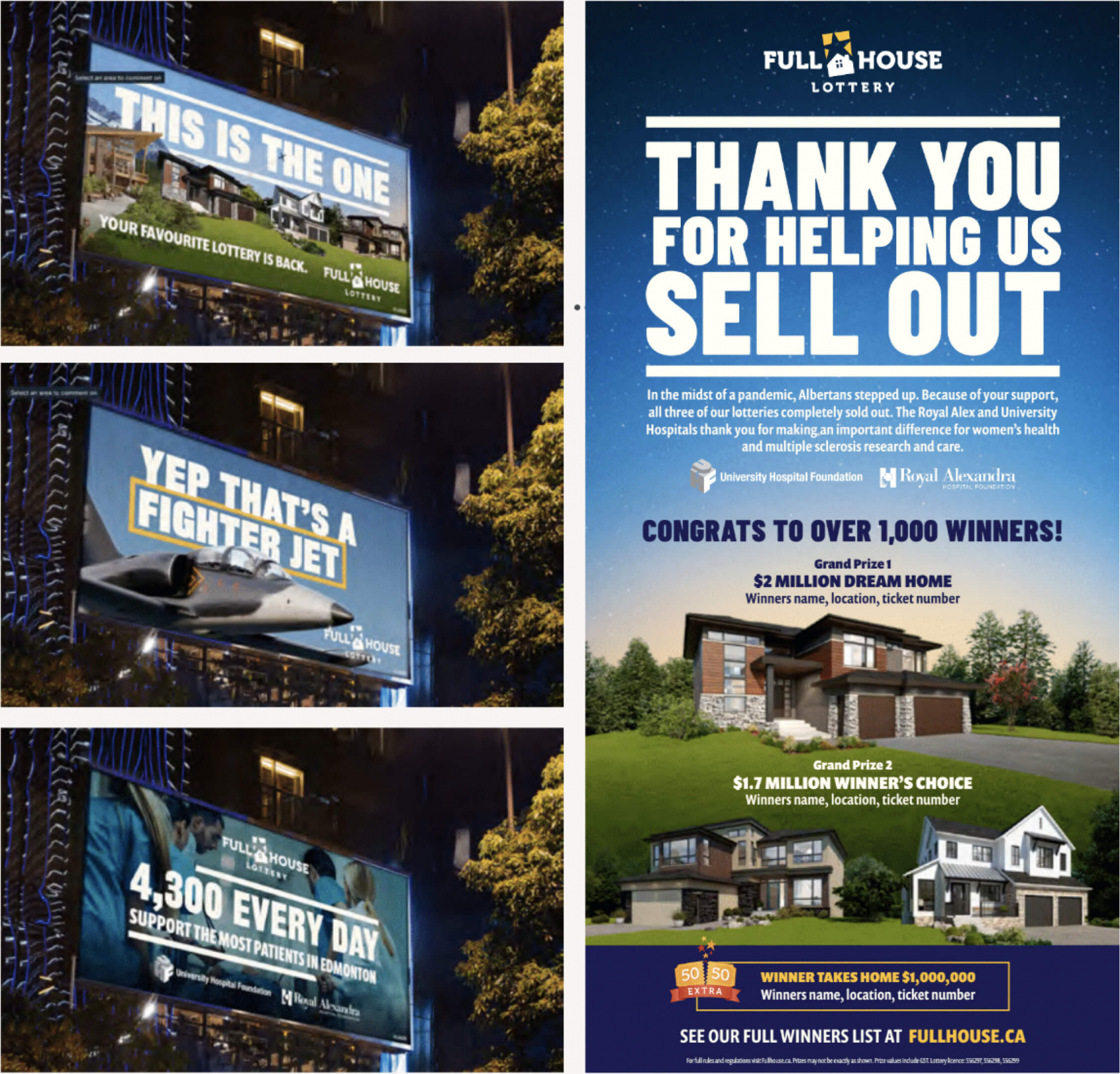 This is the one ad campaign for full house lottery showing billboards outdoor and a mockup
