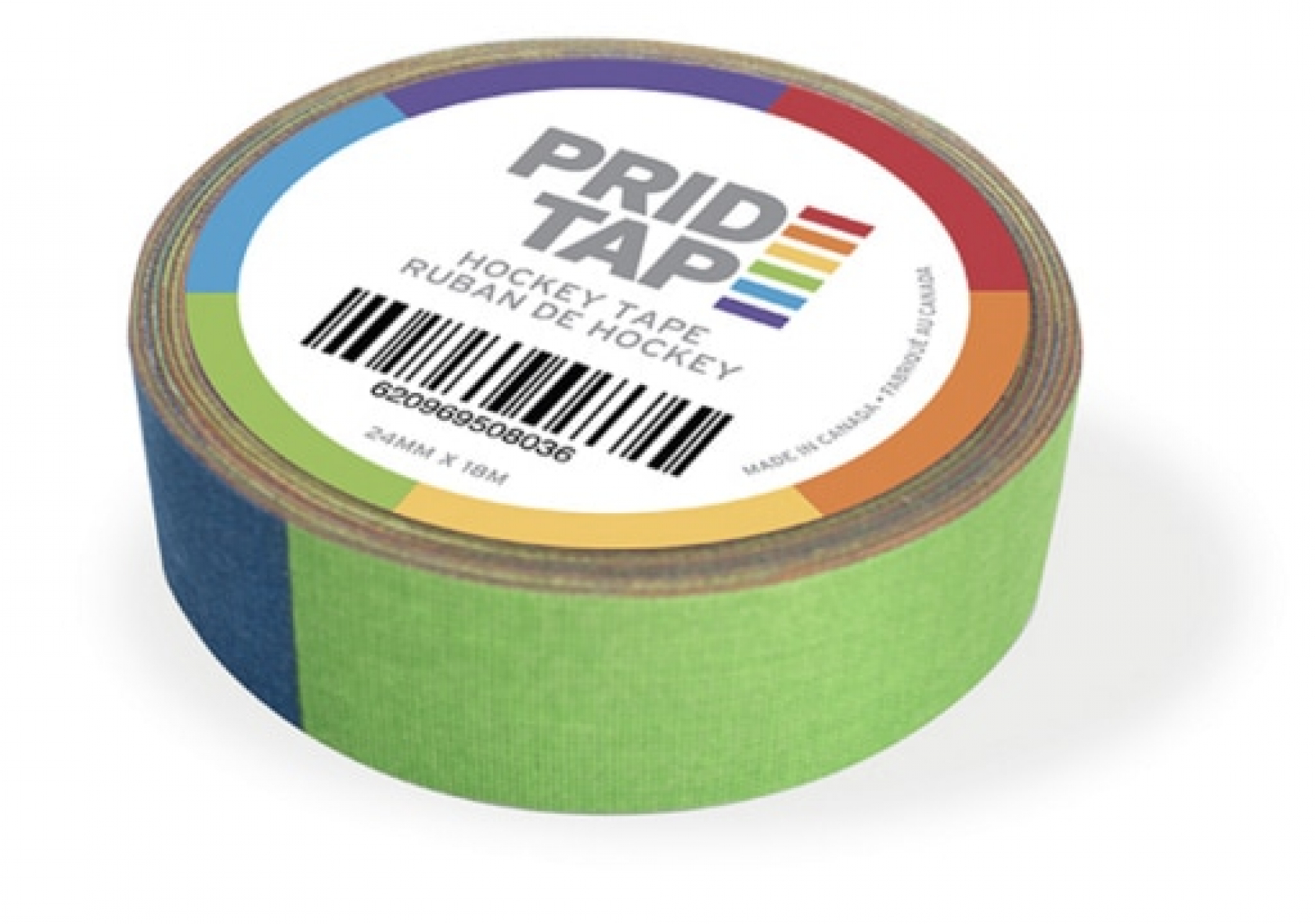 Roll of pride hockey tape in rainbow colours